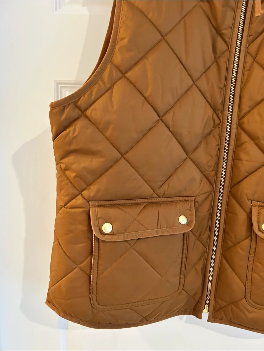 J Crew Quilted Vest Chestnut Brown with Gold Accents Size XL